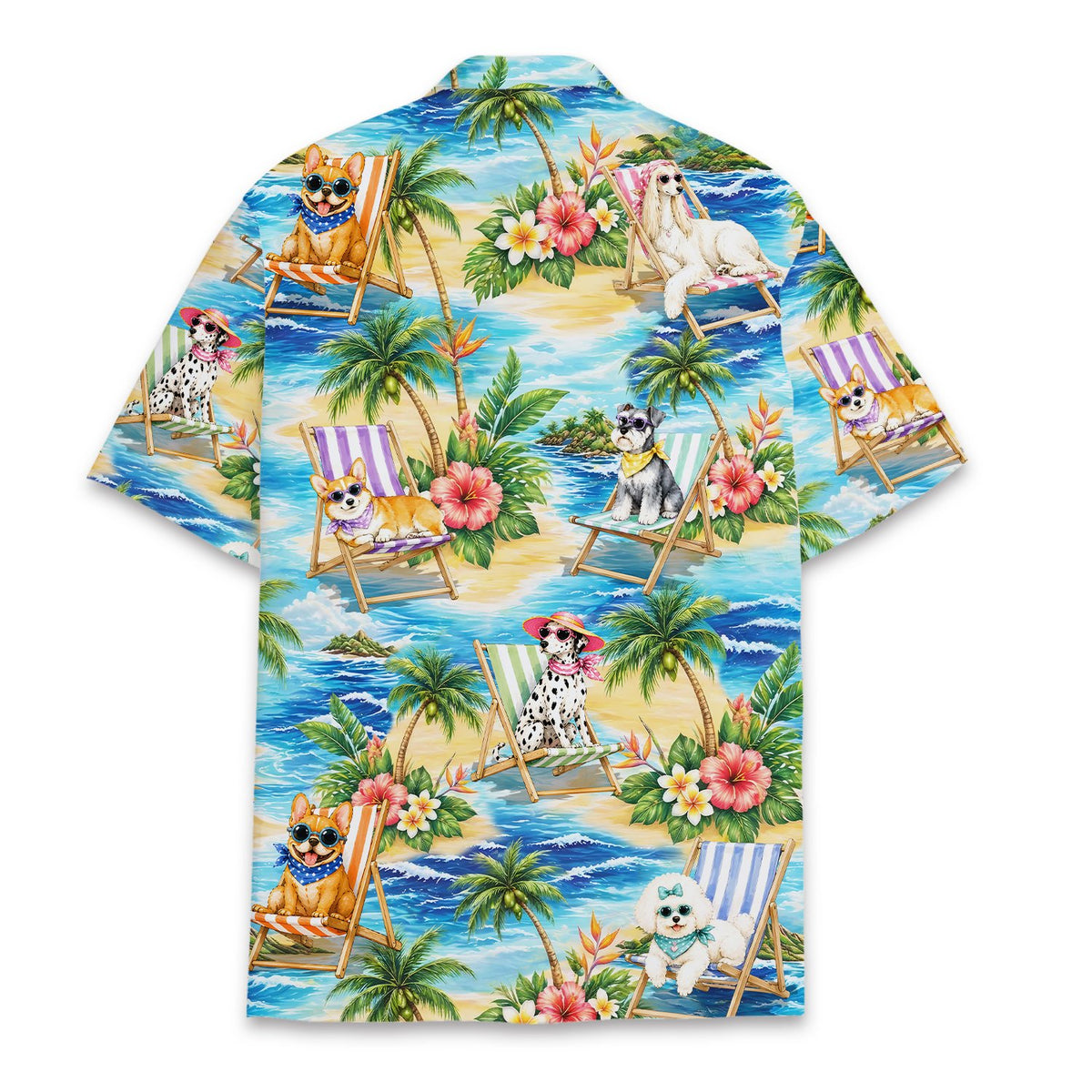 Back view of the blue matching family hawaiian shirt