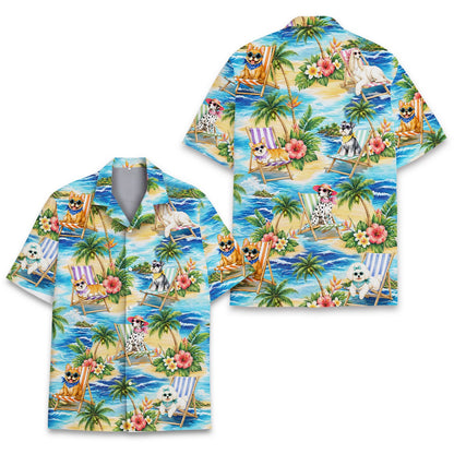 Flat lay view of the matching family hawaiian shirt design