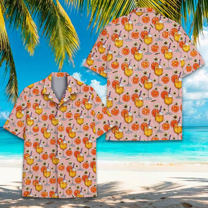Front view showing the pink tropical hawaiian shirt pattern