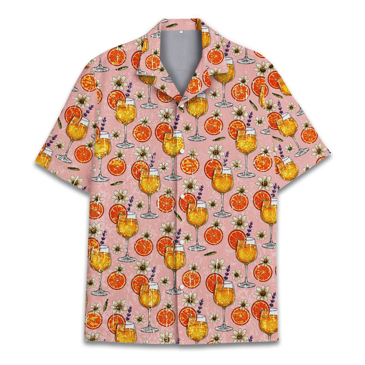 Additional front view of the pink matching family hawaiian shirt