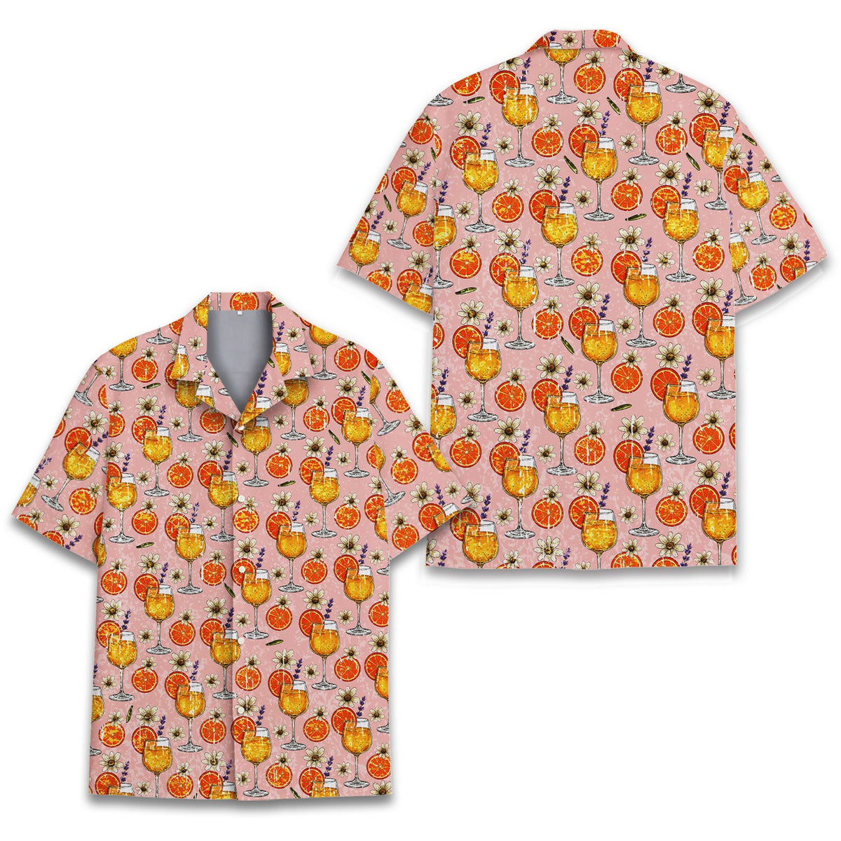 Lifestyle view of the tropical drinks hawaiian shirt being worn