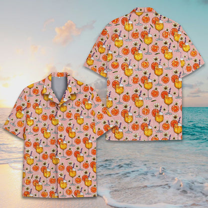 Detailed front view of the tropical drinks hawaiian shirt