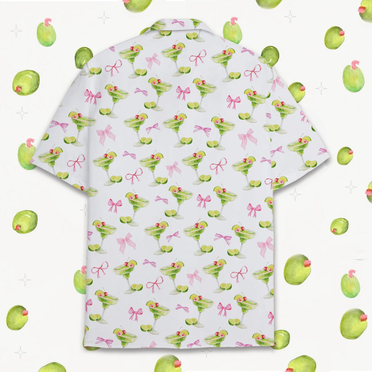 Detailed back view of the white matching family hawaiian shirt