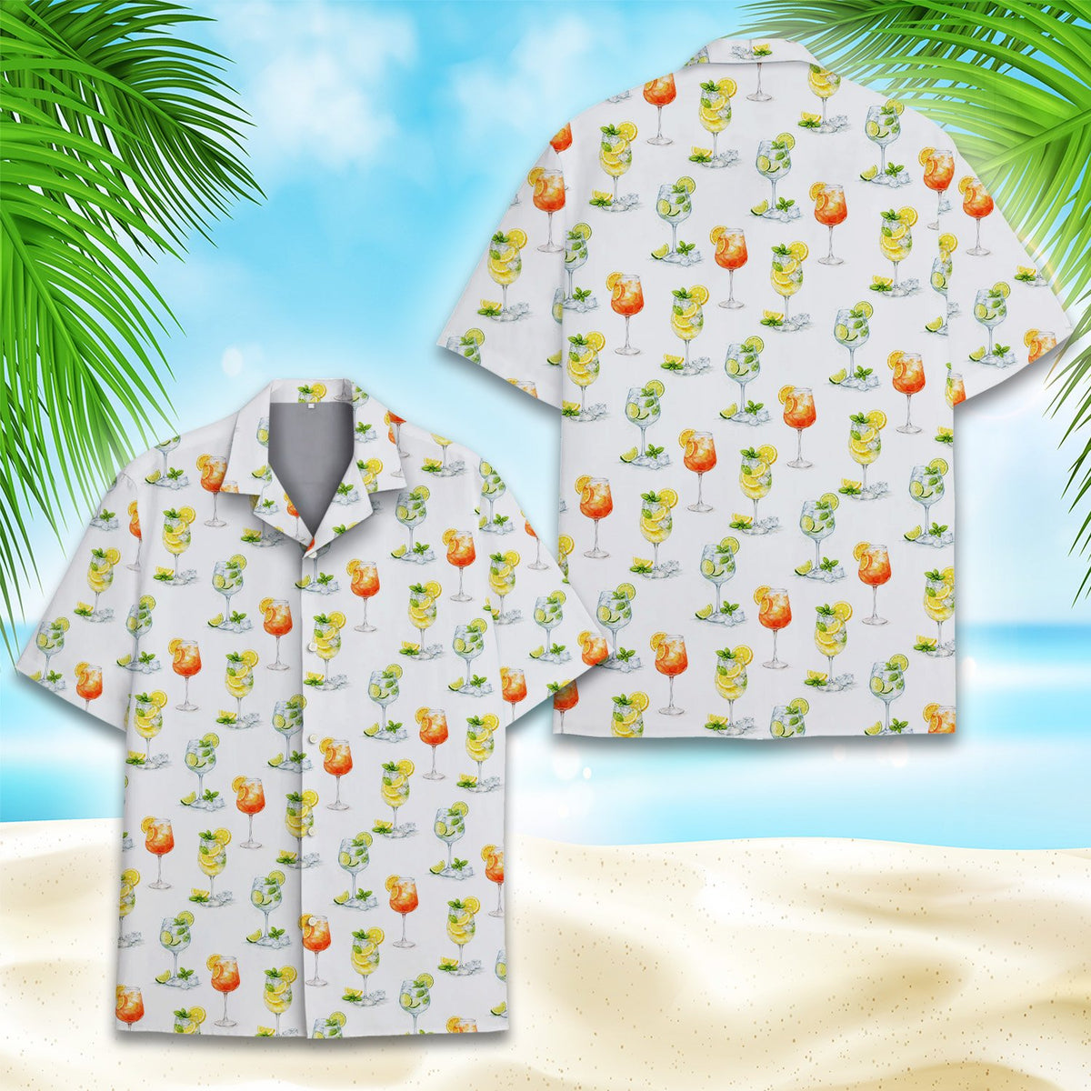 Detailed front view showing the collar and button layout of the hawaiian shirt