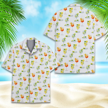 Detailed front view showing the collar and button layout of the hawaiian shirt
