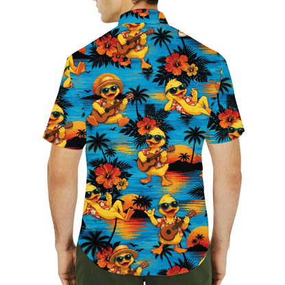 Second lifestyle view of individuals wearing matching family hawaiian shirts outdoors