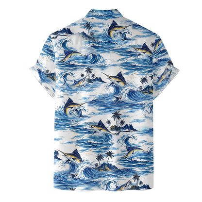 Back view of the tropical fishing hawaiian shirt