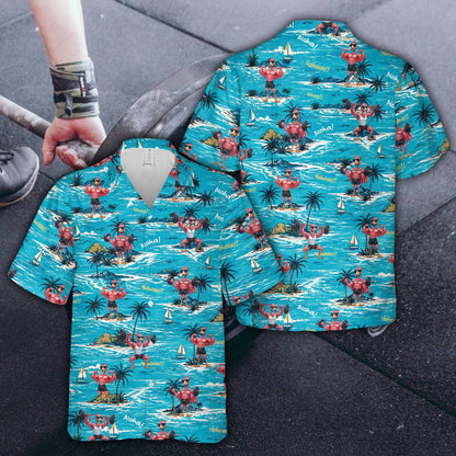Tropical fitness hawaiian shirt front view showing colorful design