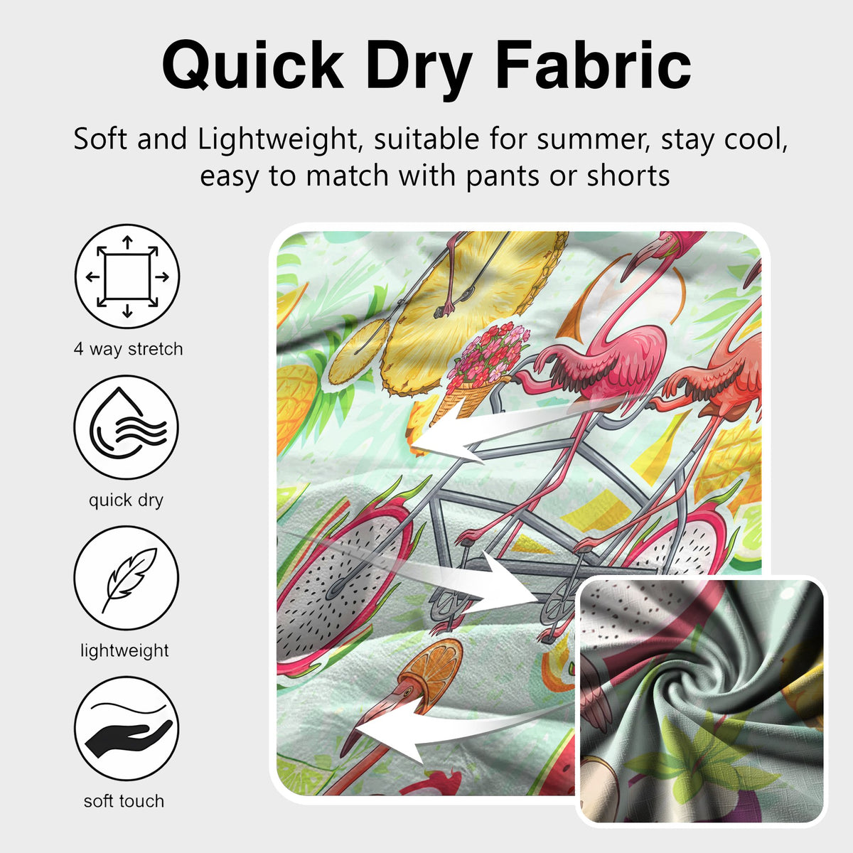 Additional fabric detail showing the tropical fruit and palm leaves print