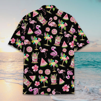 Men's flamingo hawaiian shirt matching family outfit, back view