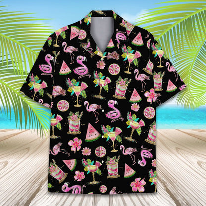 Family matching hawaiian shirt with cocktail and grapefruit design, front view