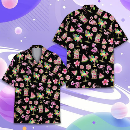 Men's flamingo hawaiian shirt matching family outfit, front view