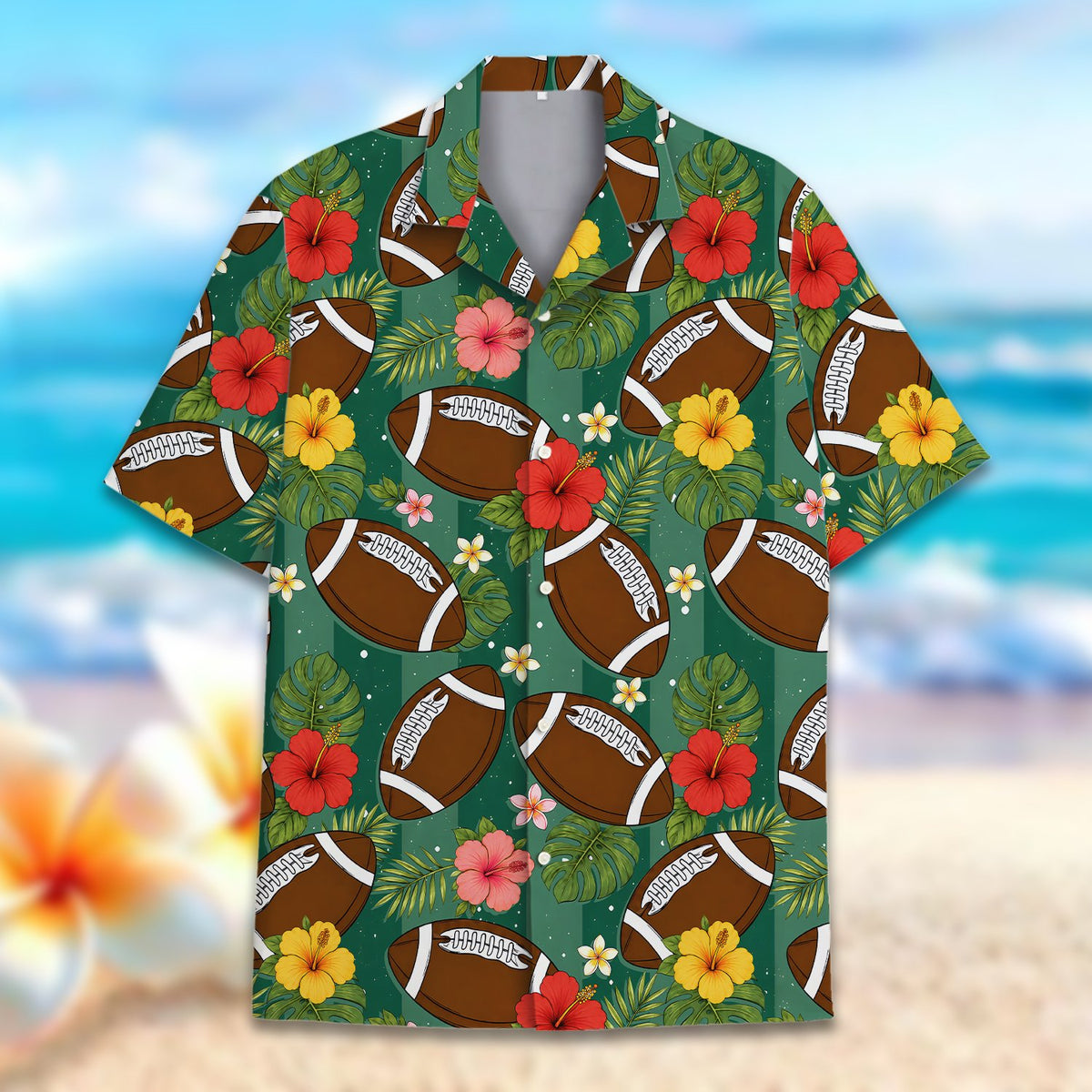 Detailed front view of the hawaiian floral shirt pattern