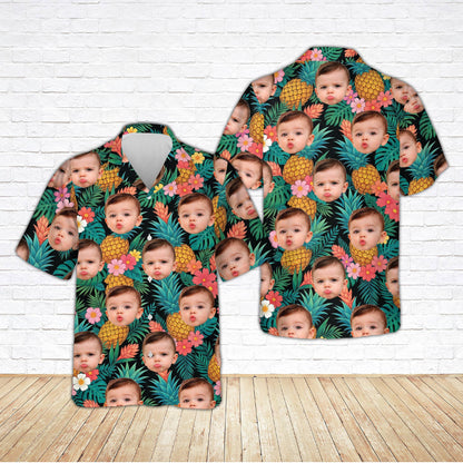 Black matching family hawaiian shirt, front view