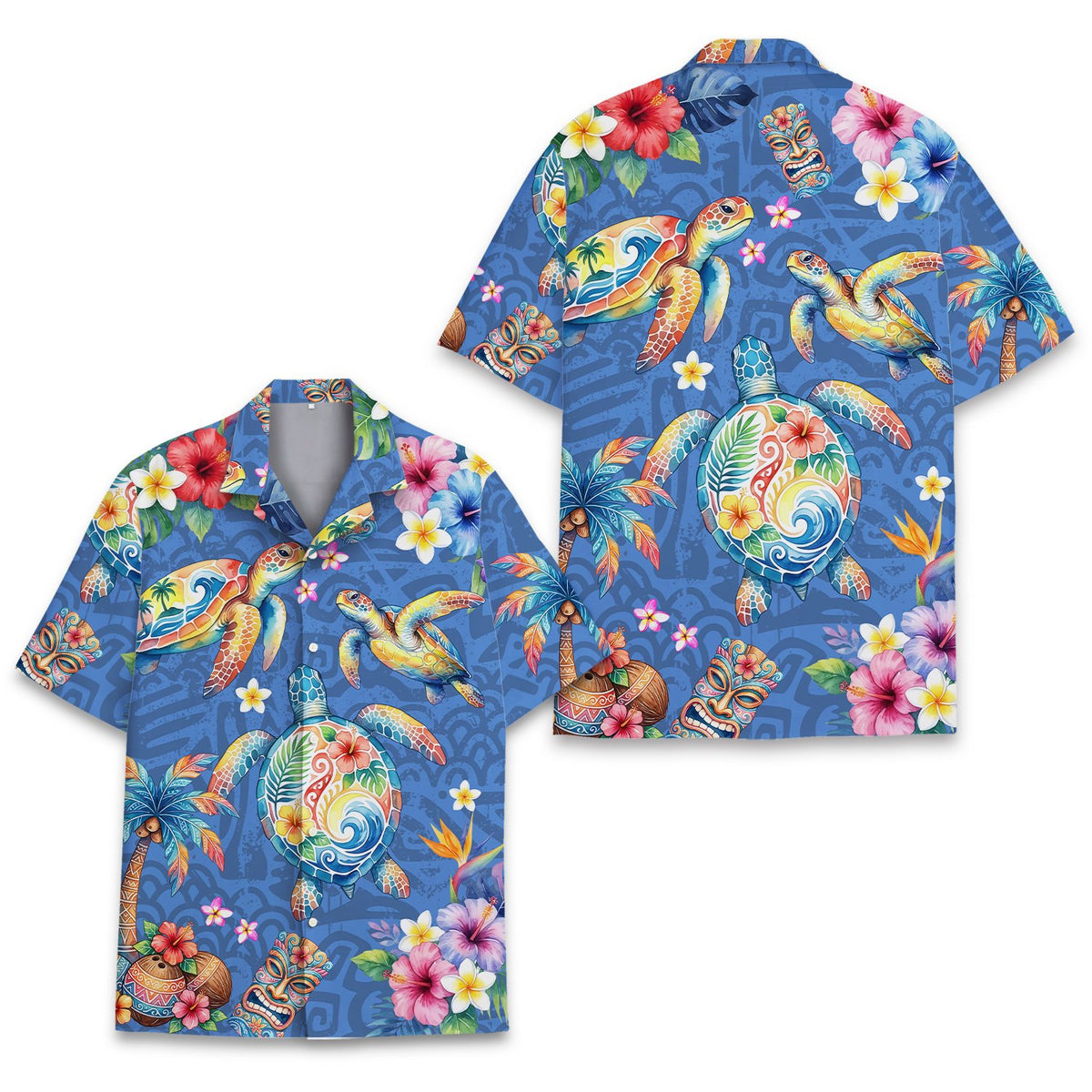 Vibrant tropical floral hawaiian shirt for family matching, alternate front view