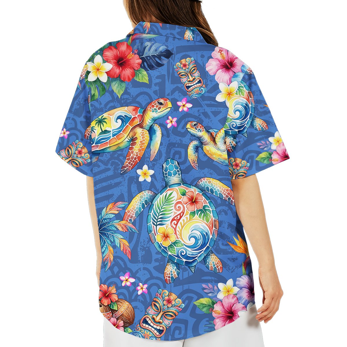 Second lifestyle view showing the tropical floral hawaiian shirt outdoors