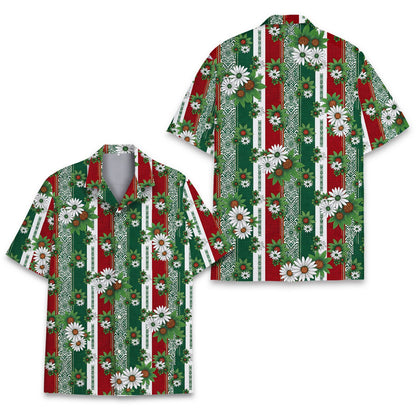 Matching family hawaiian shirts in black with neon prints, alternate front view 1