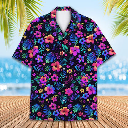 Front detail view of the tropical floral hawaiian shirt for family matching