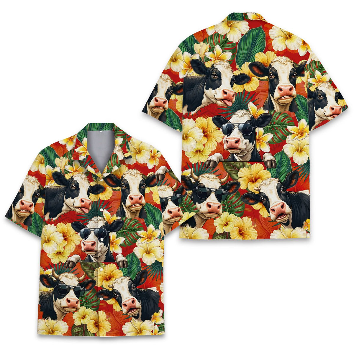 Tropical floral hawaiian shirt, close up front view