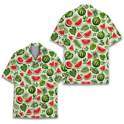 Additional front angle of the tropical floral hawaiian shirt