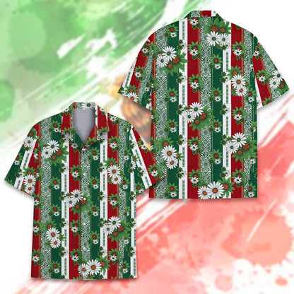 Matching family hawaiian shirts in black with neon prints, alternate front view 2