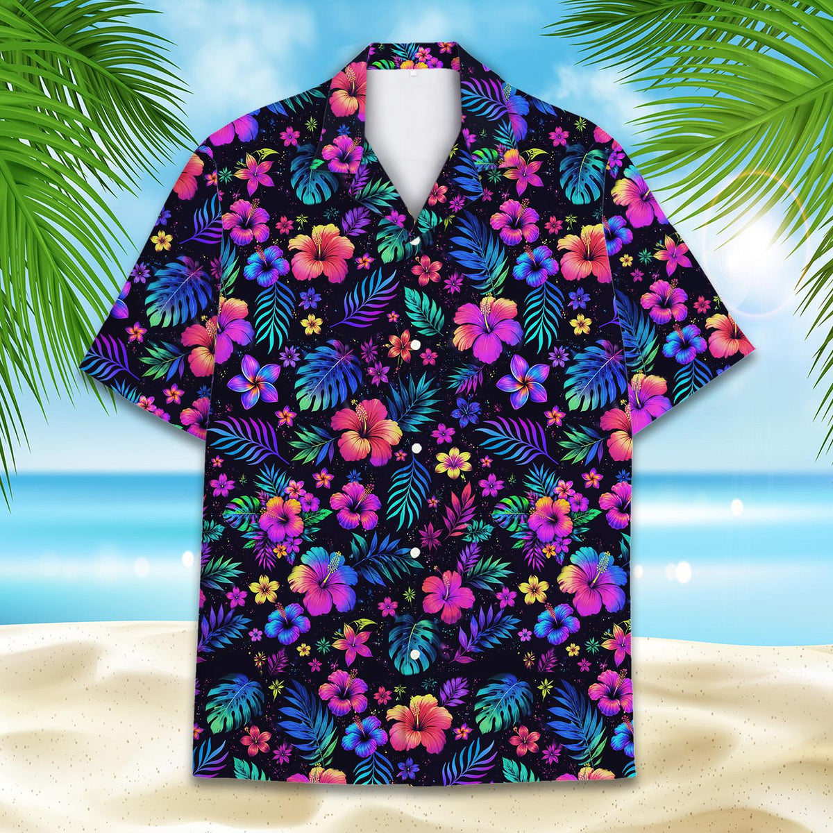 Additional front view of the floral hawaiian shirt