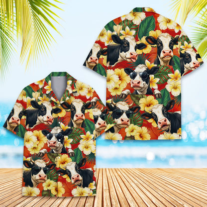Tropical floral hawaiian shirt, full front view