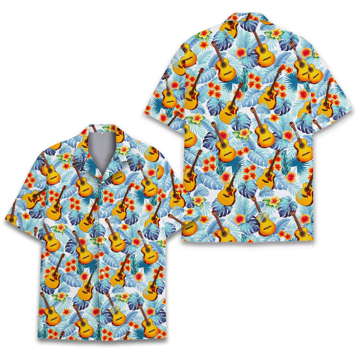 Another front angle of the tropical floral hawaiian shirt