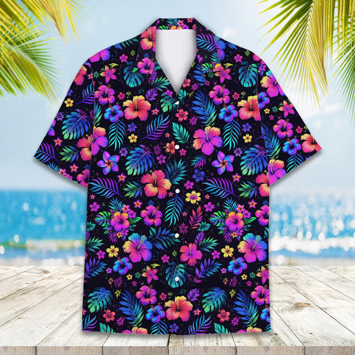 Front perspective of the tropical hawaiian shirt
