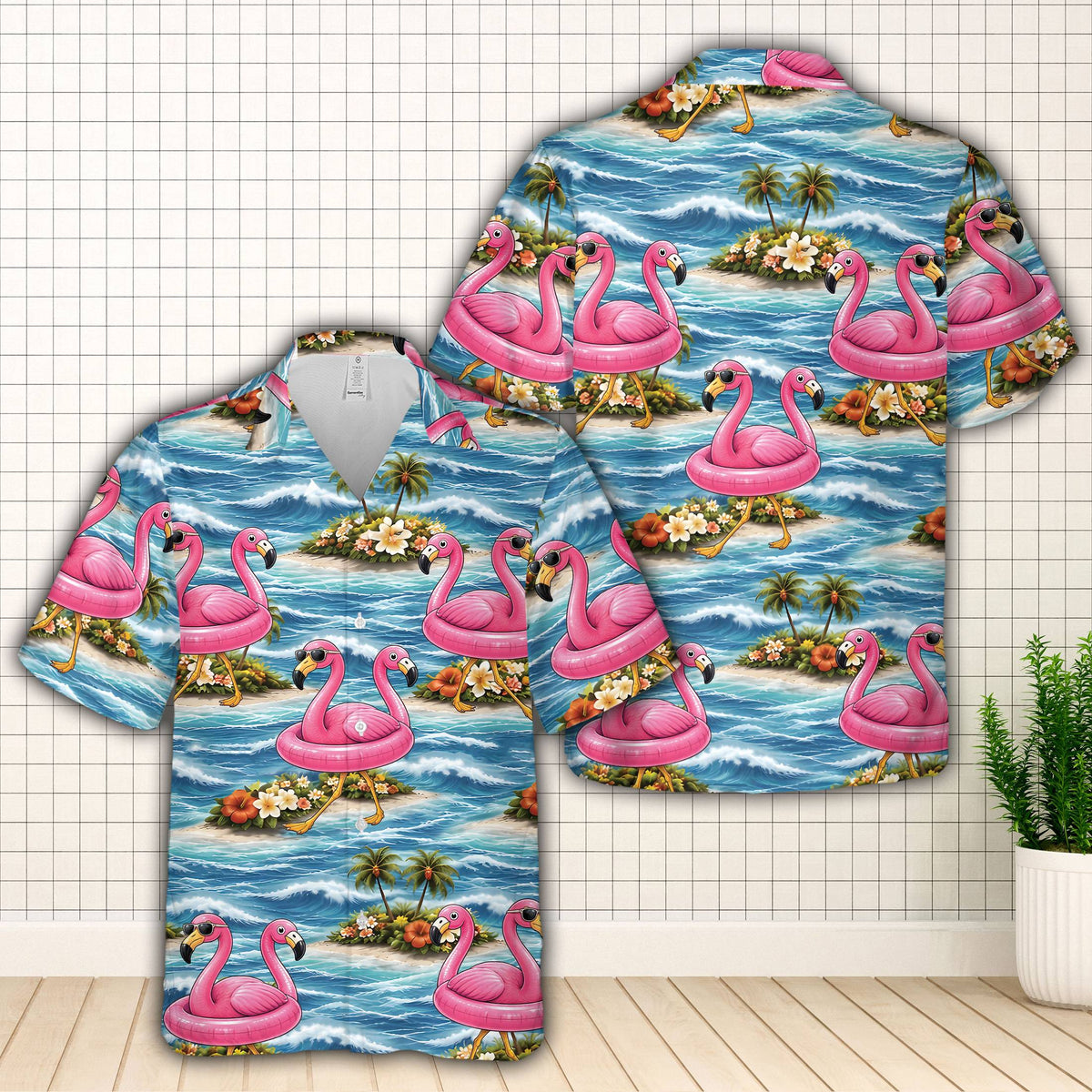 Front view of the matching family outfit shirt highlighting the blue ocean background
