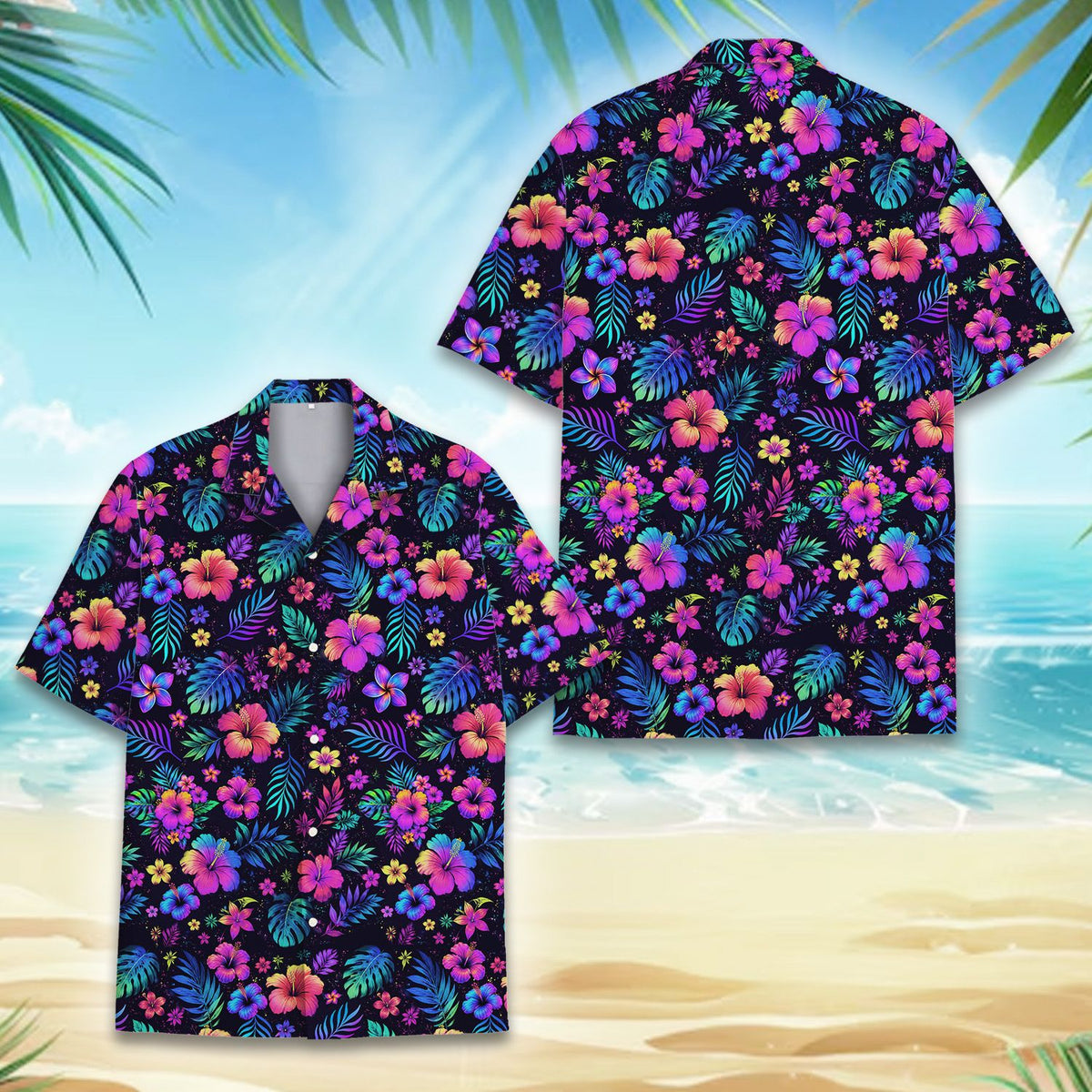 Close up front view of the tropical floral pattern