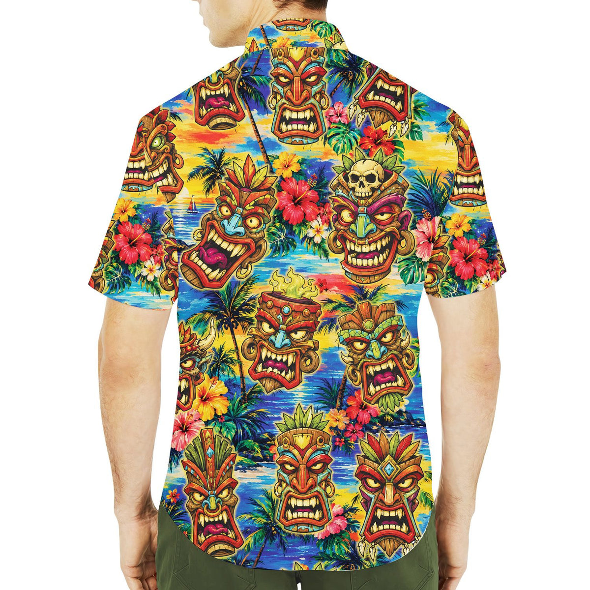 Second lifestyle view of the tropical floral hawaiian shirt in a sunny setting