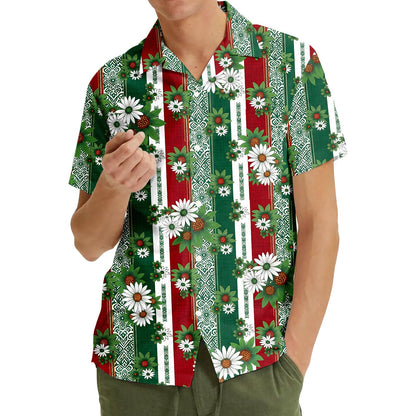 Family wearing matching tropical floral hawaiian shirts outdoors, lifestyle view 2