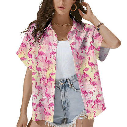 Lifestyle shot of someone modeling the tropical floral hawaiian shirt in a summer setting