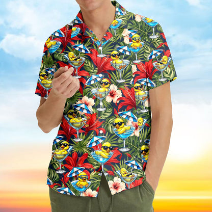 Man in the matching family hawaiian shirt walking on the beach