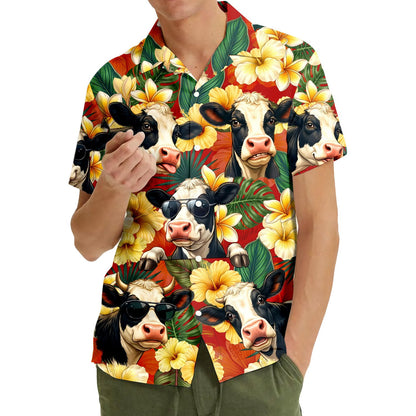 Lifestyle view showing the matching family hawaiian shirts in a sunny setting