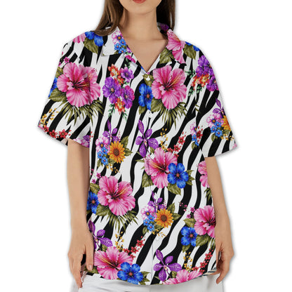 Person wearing tropical floral Hawaiian shirt outdoors, lifestyle view 5