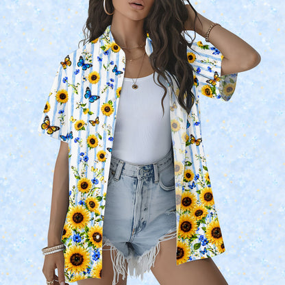 Lifestyle view of the lightweight polyester hawaiian shirt in motion