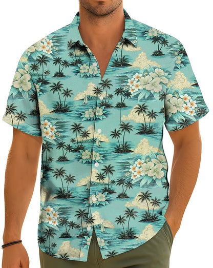 Lifestyle view of someone wearing the matching family hawaiian shirt