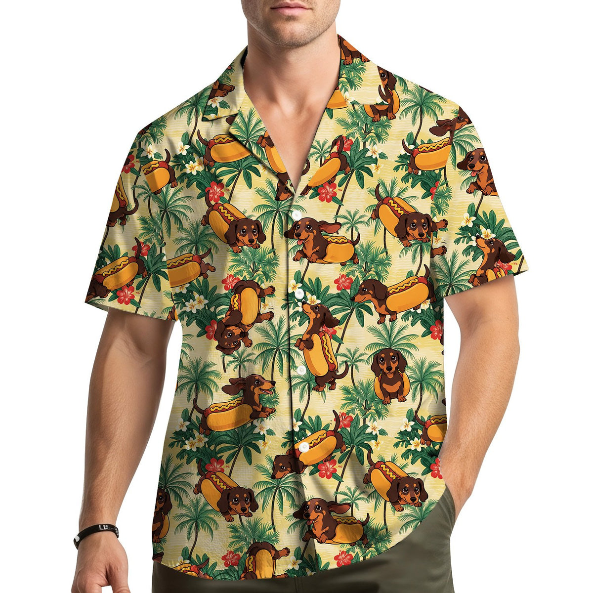 Lifestyle view of a family wearing the matching family hawaiian shirts outdoors