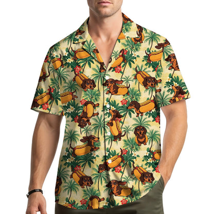 Lifestyle view of a family wearing the matching family hawaiian shirts outdoors