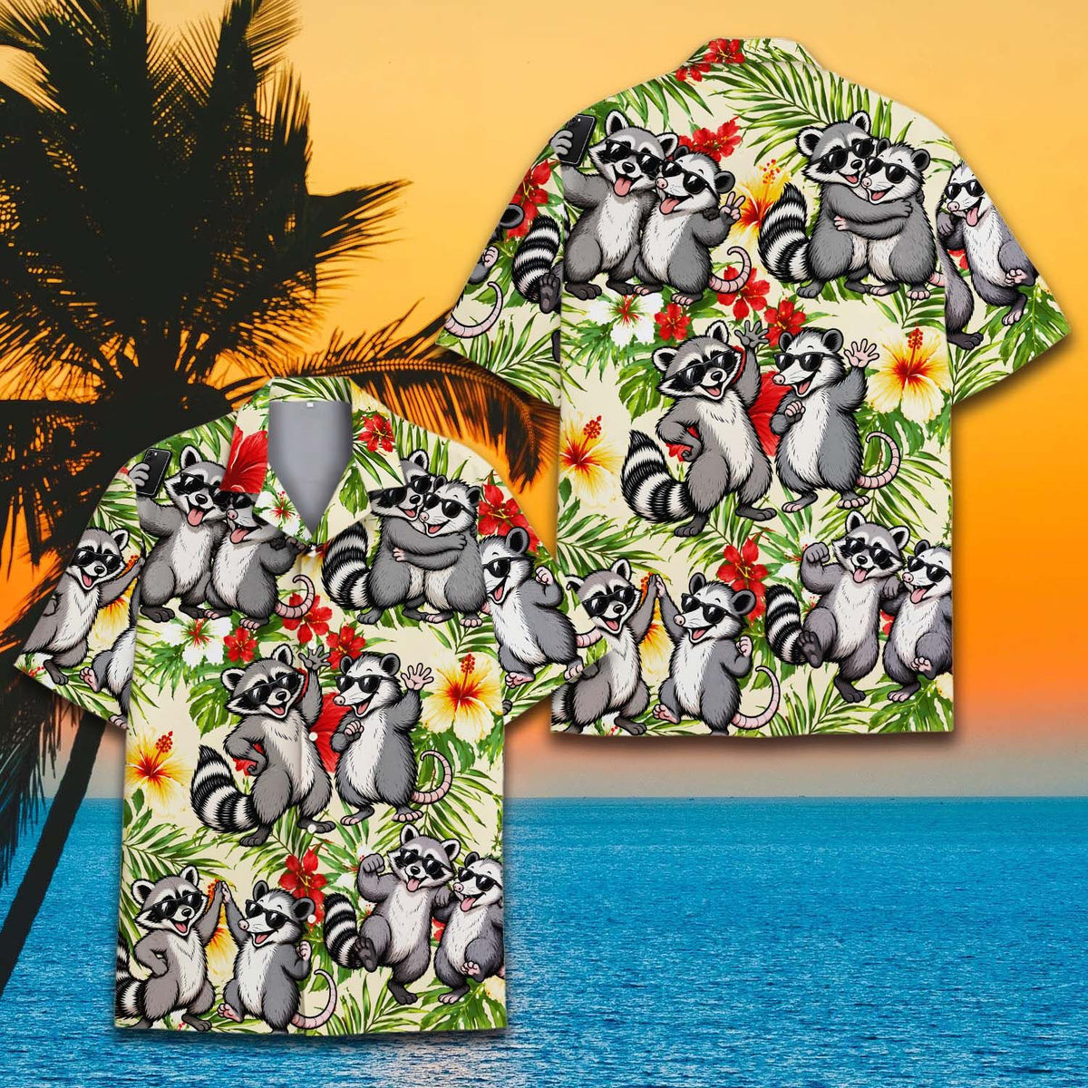 Additional front perspective of the tropical floral family hawaiian shirt