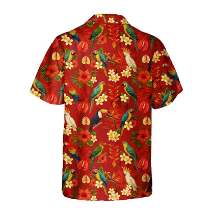 Back view of the matching family hawaiian shirt in red