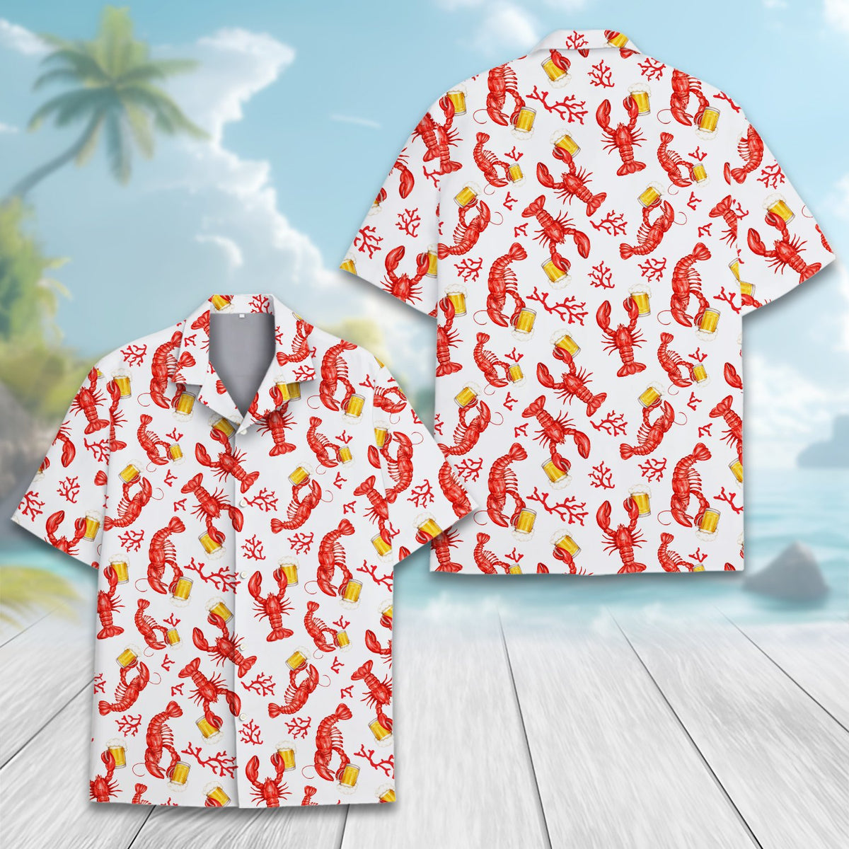 Alternate back view displaying the full spread of the lobster and coral design