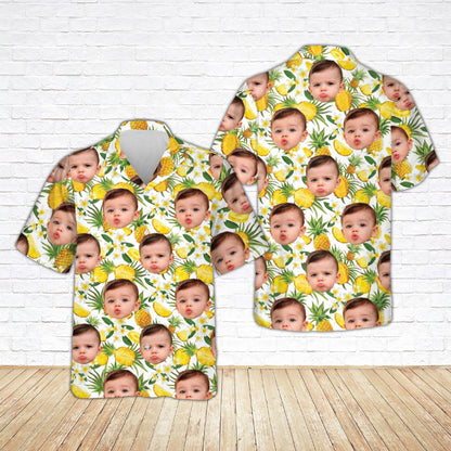 White tropical floral hawaiian shirt with custom name and number, main view
