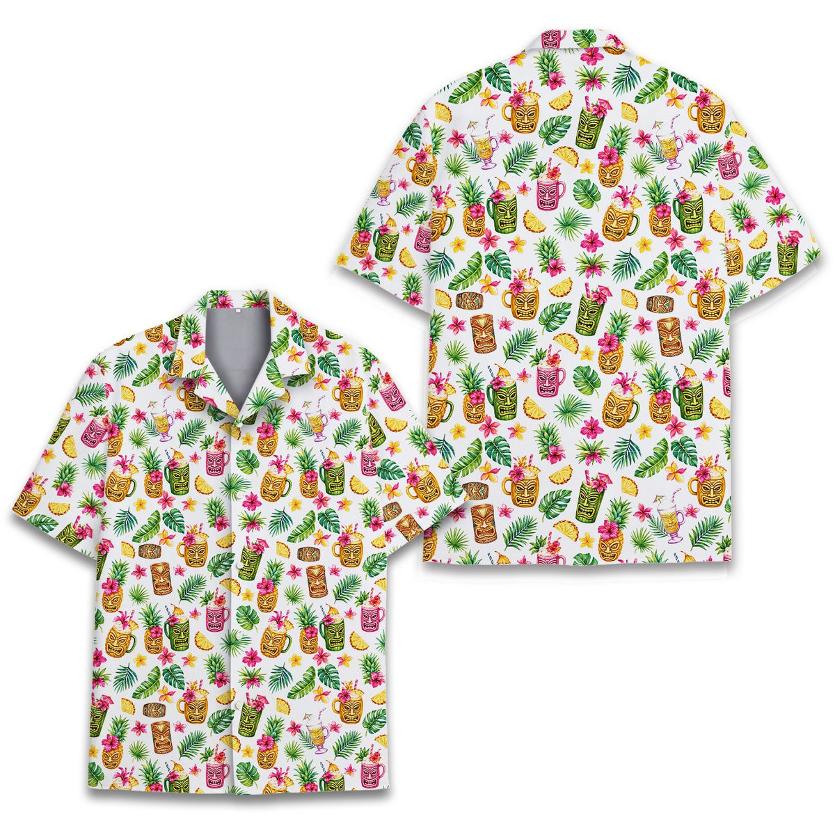 Detailed front view of the tiki and pineapple design elements