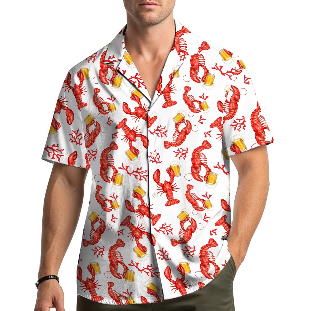 Lifestyle view of the tropical floral hawaiian shirt being worn in a summer setting
