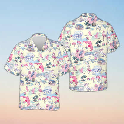 Tropical florida hawaiian shirt in yellow, front view