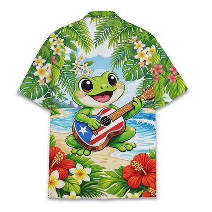 Back view of the matching family hawaiian shirt with tropical design