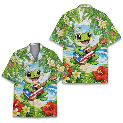 Close-up front view of the tropical frog hawaiian shirt pattern